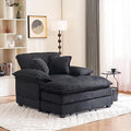 46.9 W Oversized Chair with Ottoman Corduroy Upholstered Chaise Lounge Chair Indoor Reading Chairs Sofa Couche Oversized Comfy Chairs for Living Room Bedroom (Corduroy Black)