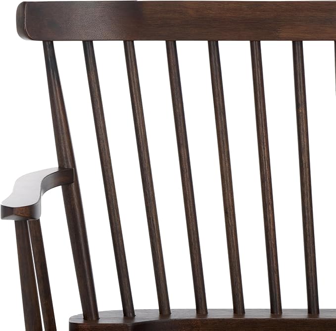 SAFAVIEH Home Collection Addison Farmhouse Dark Walnut Solid Wood Windsor Spindle Loveseat Bench