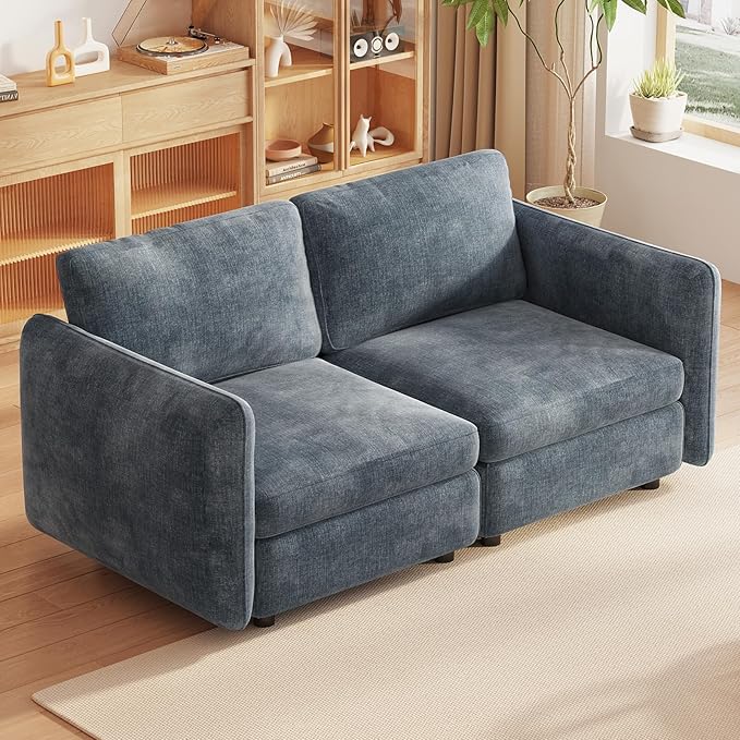 Guyii L Shaped Modern Sofa Modular Sectional Couch with Ottoman 7 Seater Deep Seat Sofa for Living Room Bedroom Apartment Office (2 Seats)