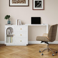 RoyalCraft L Shaped Home Office Desk Extendable and Rotatable Desk with 3 Drawers and Door Corner Computer Desk Modern Study Writing Table for Bedroom Home Office White