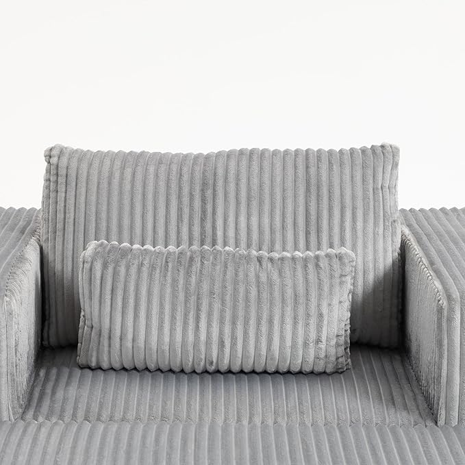 KEIKI Chaise Lounge Chair Indoor with Ottoman 62.6 D Oversized Sleeper Chair Corduroy Upholstered Comfy Sofa for Bedroom Living Room Office Grey