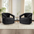 Furniliving Chenille Swivel Accent Chair for Living Room Upholstered Barrel Chair with Curved Back Comfortable Reading Chair for Bedroom Balcany Home Office Black Set of 2
