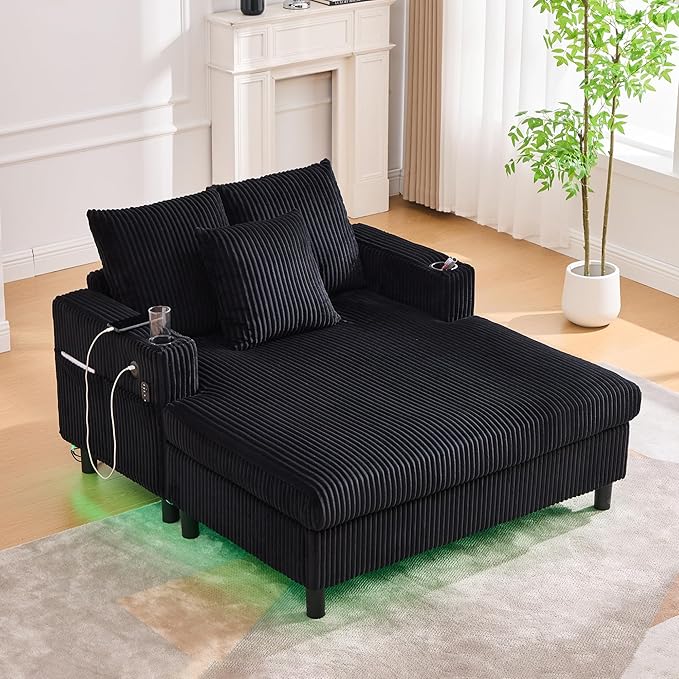 KEIKI 50 W Corduroy Oversized Recliner Single Sofa Couch with Deep Seat3 PillowsUSB ChargingCup Holder and Side Pocket