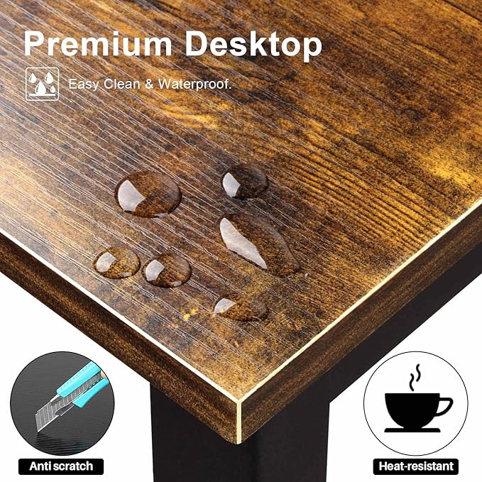 Aquzee Computer Desk with Hutch Bookshelves 55 Inch Home Office Writing Desk with Space Saving Design Gaming Table Organized Desk with Storage Shelves Bookshelf Easy Assemble Rustic Brown