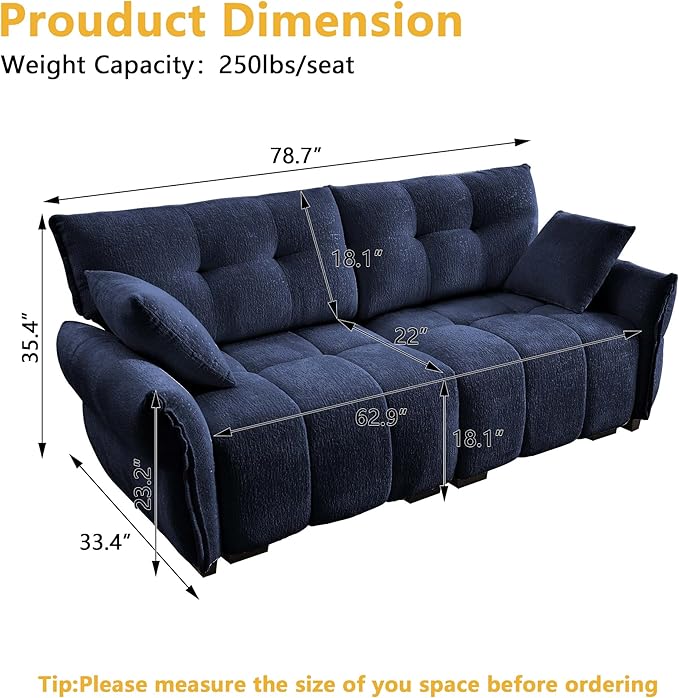mikibama Oversized Modular Sectional Sofa78 Chenille Loveseat Sofa CouchModern 2 Seater Sofas Couches for Living RoomComfy Love Seat with Deep Seat for Small SpacesApartmentOffice(Blue)