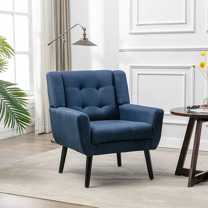 Modern Soft Linen Material Ergonomics Accent Chair Living Room Chair Bedroom Chair Home Chair with Black Legs for Indoor Home