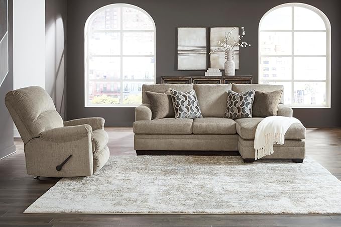Signature Design by Ashley Stonemeade Casual Right-Arm Facing Sofa Chaise with 4 Toss Pillows Light Brown