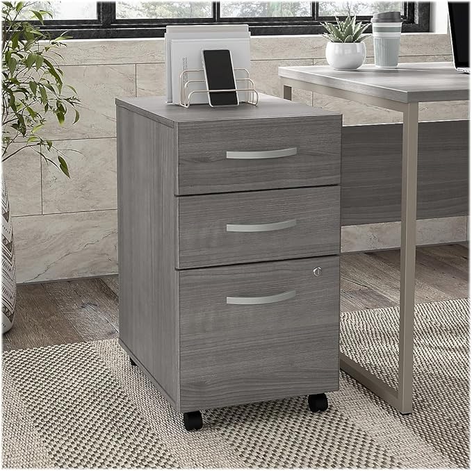 Bush Business Furniture Hybrid 3 Drawer Mobile File Cabinet-Assembled Platinum Gray