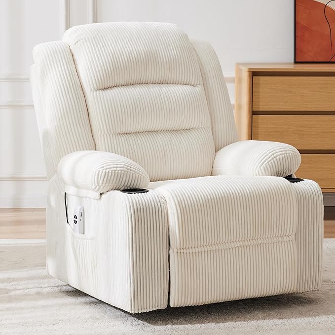 Power Recliner Chair with Cup Holders Electric Recliner Chair for Adults Living Room Reclining Chair Home Theater Seating Lounge Chair (1 Stripe White)