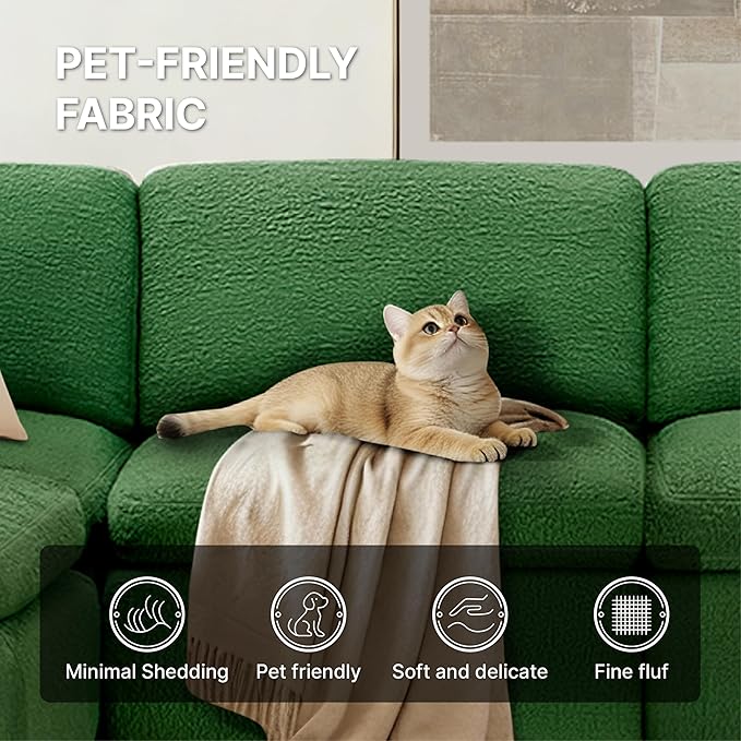 108 Boneless Cloud Couch Sectional No Assembly Required Modular Sofa with Deep Seat for Living Room L Shaped Couch with Ottoman Snowflake Fabric and Memory Sponge Moss Green