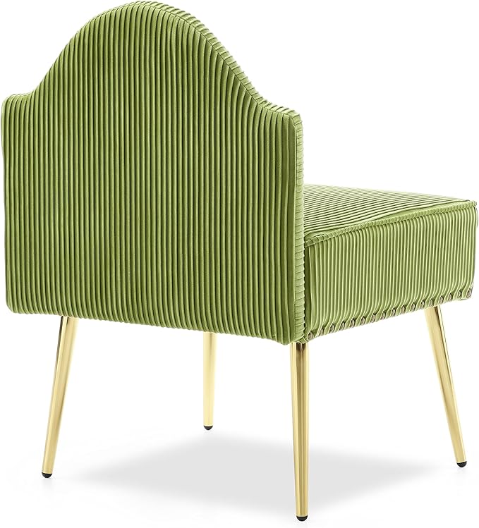 Modern Upholstered Pleated Velvet Accent Chair Tufted Dining Office Chairs Armless Slipper Chair Mid-Century Side Chair Single Luxury Sofa Chair with Golden Legs for Living Room Small SpaceGreen