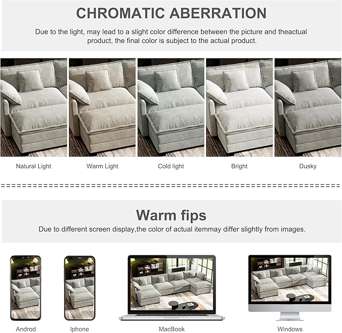 146 Cloud Couch Sectional U Shaped Modular Sectional Sofa 4-Seat Deep Seat Couch with 6 Removable Washable Pillows and 2 Ottoman for Living Room Bedroom Apartment Light Grey