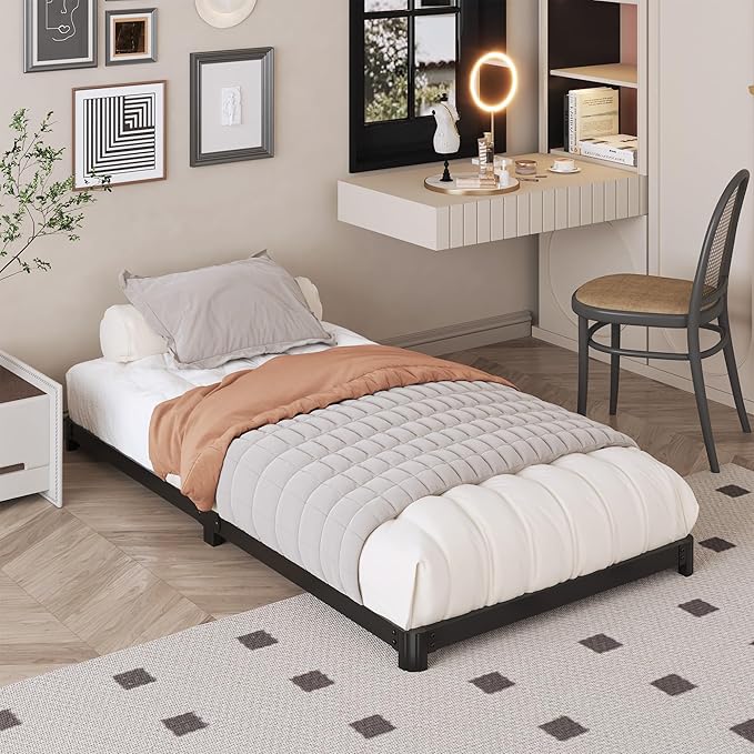 3 inch Low Twin XL Bed Frames with Rounded Corner Heavy Duty Metal Easy Assembly Noise Free Black