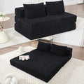 Folding Sofa Bed Full Size Modern Corduroy Floor Boneless Loveseat Couch Bed with 2 Pillows Comfy 3 in 1 Convertible Sleeper Sofa for Living Room Apartment Dorm Small Space Black