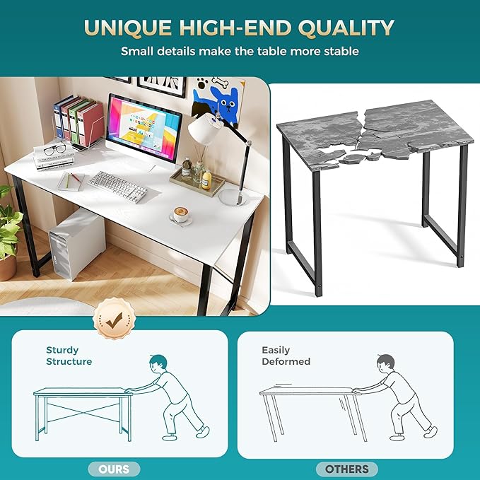 OLIXIS 47 Inch Computer Office Desk for Small Spaces Writing Gaming Work Desk Modern Study Table with Metal Frame Home Bedroom White