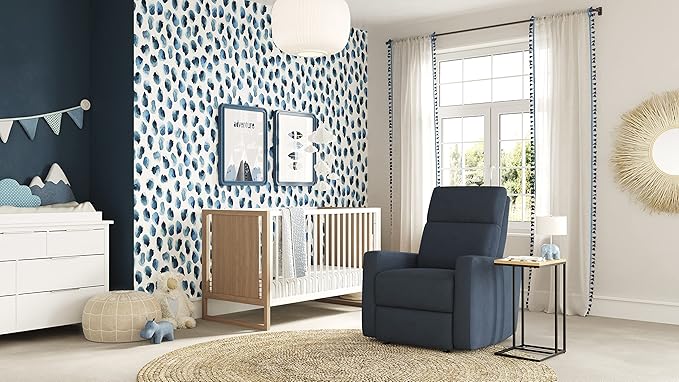 Nurture&amp The Glider Premium Power Recliner Nursery Glider Chair with Adjustable Head Support | Designed with a Thoughtful Combination of Function and Comfort | Built-in USB Charger (Navy)