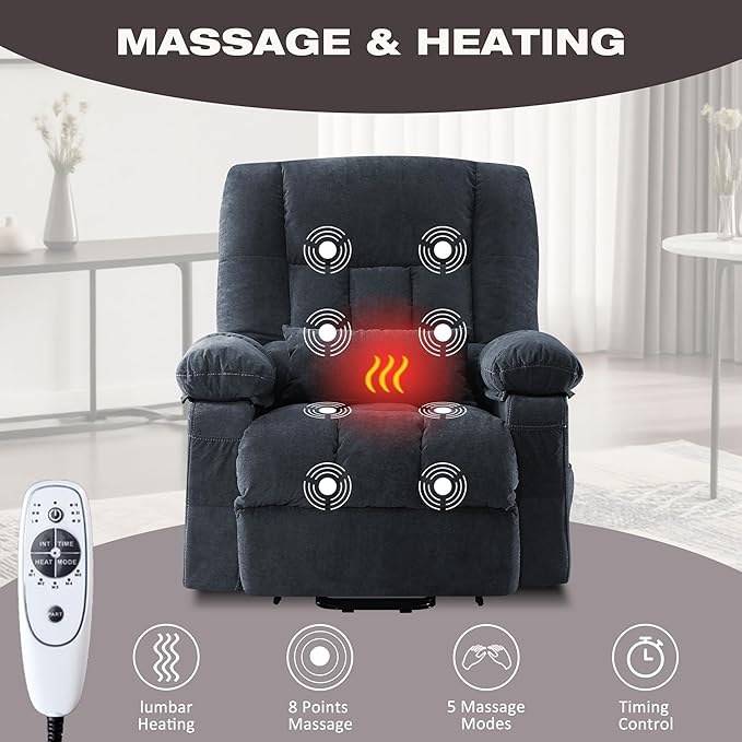 BOSMILLER Power Lift Recliner Chair with Massage and Heat for ElderlyElectric Lift Chair with USB Charging Runction and Side Pockets Suitable for Living Rooms and bedroomsBlue