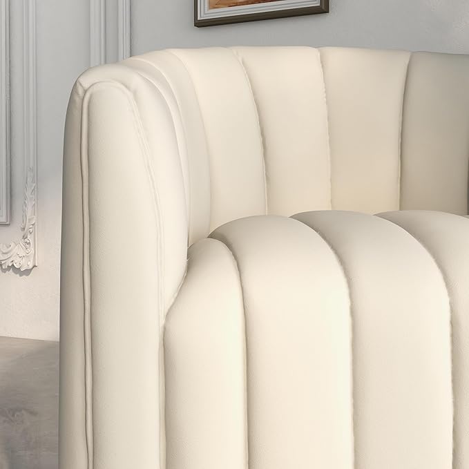 Swivel Accent ChairCuddle Modern Barrel ArmchairComfy Velvet Round Chair with Metal Base for Living Room Bedroom(Beige)