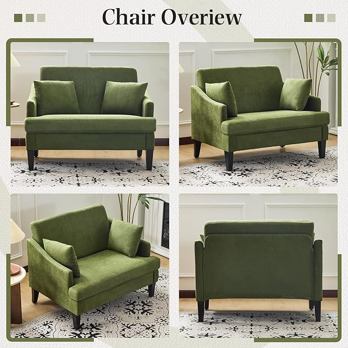 Bezseller 41 Oversized Accent Chair Comfy Living Room Chair with 2 Pillows Upholstered Mid Century Modern Armchair with Deep Seat Reading Chair for Bedroom Apartment Office Green