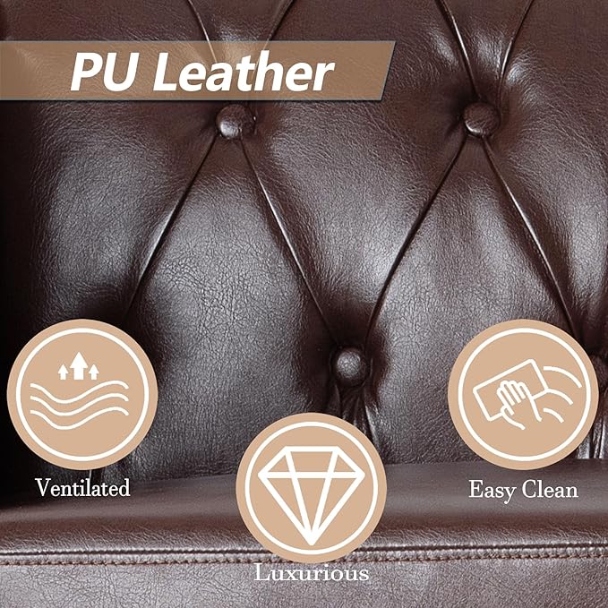 Oversized Chesterfield Chair PU Leather Accent Chair with Tufted Back Club Chair for Living Room Bedroom Gothic Victorian (Brown)