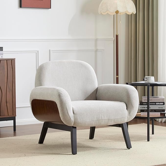 Christopher Knight Home Audrey Modern Fabric Upholstered Accent Chair Living Room Low Profile Fabric Armchair Wooden Comfy Reading Chair Soft Seating Single Lounge Sofa Light Grey
