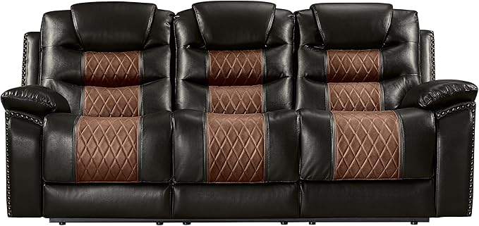 New Classic Furniture Nikko Faux Leather Manual Sofa with Dual Recliner Brown