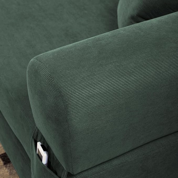 4-in-1 Folding Convertible Sofa Bed 80 Inch Oversized Corduroy Boneless Couch Loveseat Sleeper with Pull Out Bed Floor Sofa Modular Futon Teddy Sofa for Living Room Bedroom Lounge Light Green