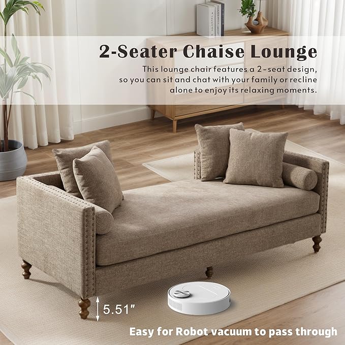 Mlmh &amp Kngwa 75 Upholstered Oversized Chaise Lounge Chair Indoor with Armrests &amp 6 Pillows &amp Solid Wood Legs for Bedroom Living Room ChenilleTaupe