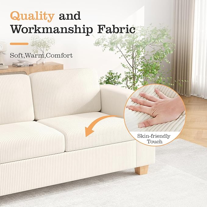 Apicizon 89'' 3-Seat Sofa Couch with Loveseat 2 Piece Comfy Sofa Sets for Living Room Modern Lounge Sofa Sleeper Couch for Apartment with Deep Seat Living Room Set White Corduroy