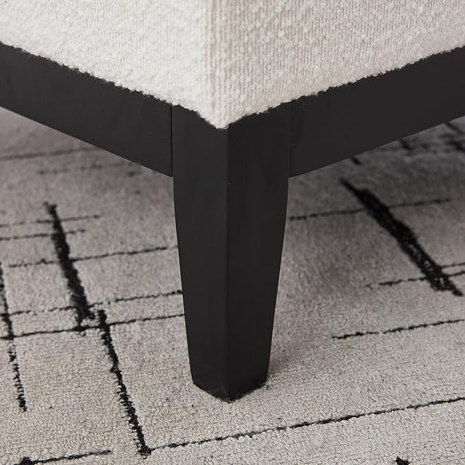 Wood Base Accent Arm Chair with Ottoman and Bolster PillowsStorage Footstool with Reversible Lid Coffee Table for Living Room Office (33.86W Ivory Foot Stool+Black Base)