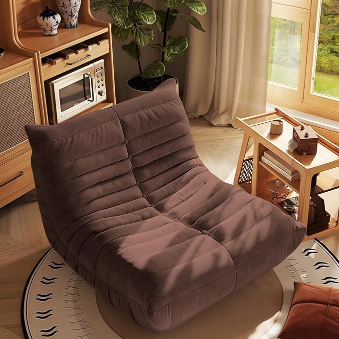 Bean Bag Chair - Memory Foam Bean Bag Chair for Adults Comfy High-Resilience Single Sofa Small Space Floor Chair Chaise Lounge for Living Room Bedroom (Dark Brown Wrinkles)