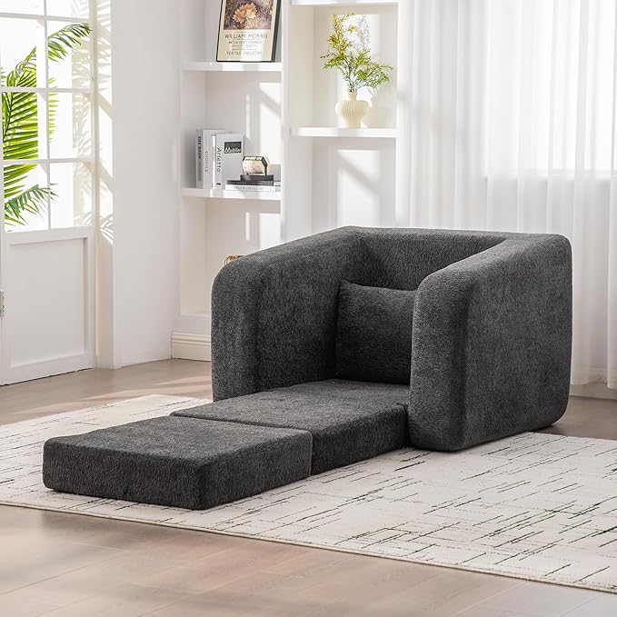 KEIKI 40 Foldable Sofa Bed Chair with Armrests No-Assembly Chenille Cloud Mattress for Home Office Break Area Meditation Space Guest Bed &amp Multifunctional Living Zones