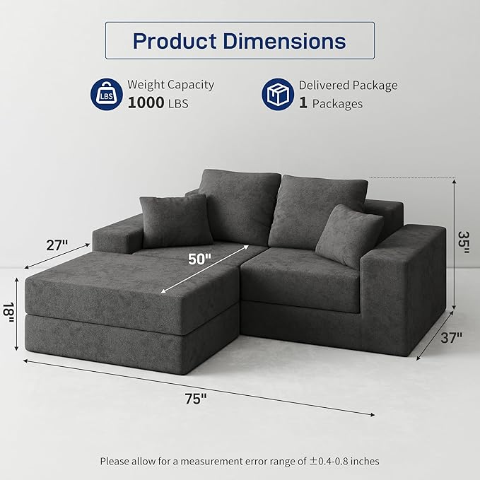 Cloud Modular Sectional Sofa Comfy Boneless Couch for Living Room Modern L-Shaped Couch with Reversible Chaise Customizable Sleeper Sofa with Non Slip No Assembly &amp Deep Seat Dark Grey