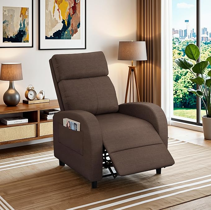 Homall Recliner Chair Recliner Sofa for Adults Recliners Home Theater Seating with Lumbar Support Reclining Sofa Chair for Living Room (Fabric Brown)