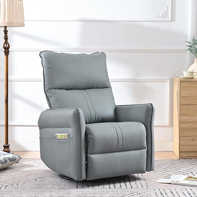 270° Power Swivel Rocker Recliner Chair for Adults – Electric Reclining Small Sofa Chair with Smooth Rocking &amp Rotation Comfortable Single Recliner for Living Room Bedroom (Blue)