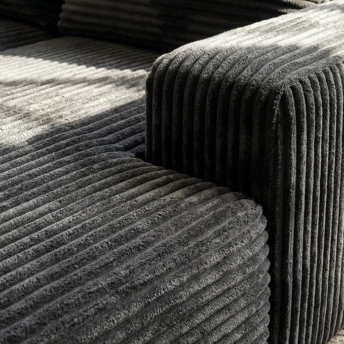 FUFU&ampGAGA 134” U Shaped Sectional Couch for Living Room Corduroy Cloud Sofa with Pillows Modern Boneless Sofa Couch with Chaise No Assembly Required Black 134”W x 61.8”D x 25.6”H