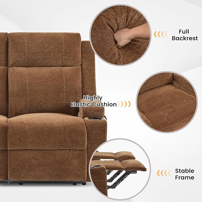 Loveseat Recliner Double Recliner Loveseat with Adjustable Footrest &amp Cup Holder Wall Hugger Recliner for Living Room &amp Home Theater &amp RV(Brown)