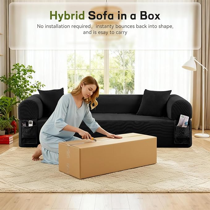 3 Seater Sofa Couch for Living Room (Black 30 D + 2 Pillows)