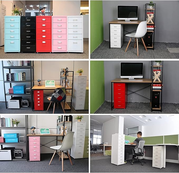 Metal Office Cabinet with Wheels 3/5 /6/8 Drawers Mobile Filing Cabinet for Home/Office(Size:5Color:Black)