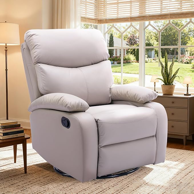 Swivel Rocker Recliner Chair for Adults Rocking Small Recliner Chairs for Small Spaces Glider Chairs Recliner Lazyboy Single Sofa for Nursery Living Room RV Beige