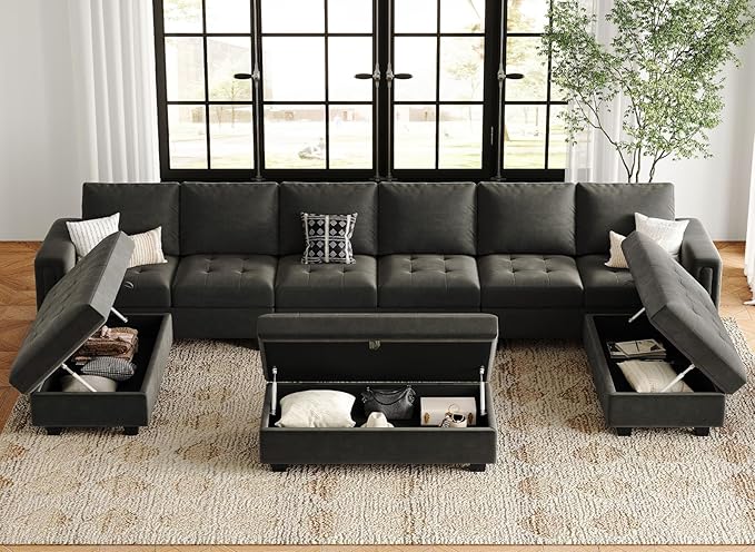 Belffin Large Storage Ottoman Module for Modular Sectional Sofa Grey