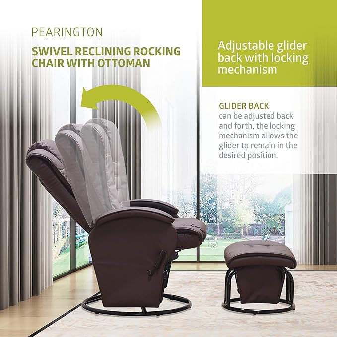 Pearington Recliner Chair with Ottoman Leather Espresso 33.07D x 28.54W x 43.3H in