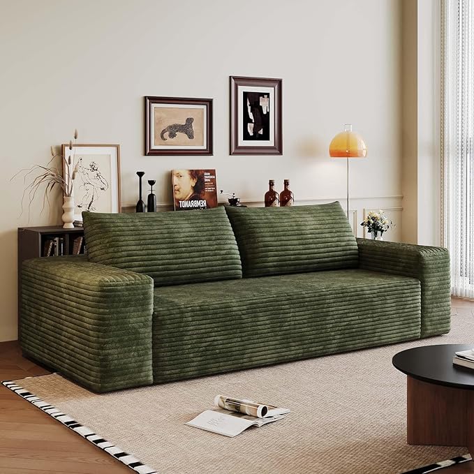 63 Cloud Loveseat Sofa Modern Corduroy Boneless Couch with Deep Seat Memory Foam Comfy 2 Seater Foam Floor Couches for Living Room Bedroom Apartment No Assembly Required Green