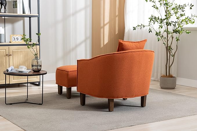 Accent Chair with Ottoman Mid Century Modern Barrel Chair Upholstered Club Tub Round Arms Chair for Living Room