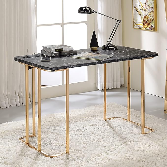 HOMES: Inside + Out Sevehills Modern Metal 48 in. Writing Desk with USB Port for Home Office Black