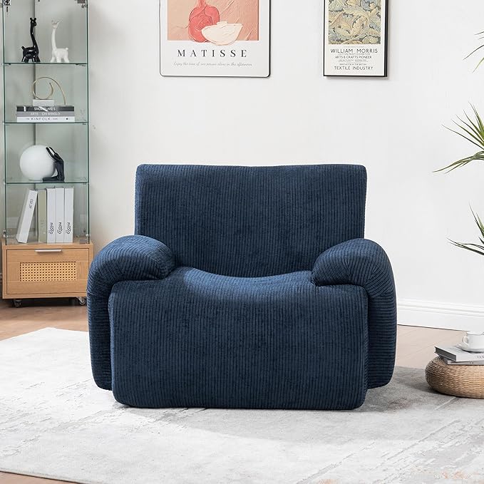 42 Mid-Century Modern Oversized Accent Armchair Comfy Upholstered Chenille Boneless Single Sofa Chair Wide Armchair Reading Chairs for Living Room Bedroom Office (Navy)