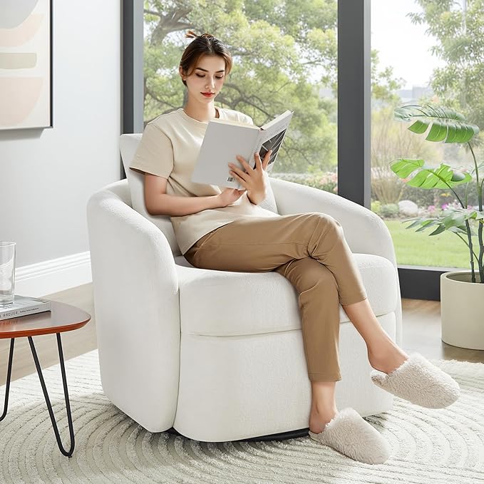 Swivel Barrel Chair Cloud 360° Upholstered Armchair with Removable Throw Pillow for Living Room Bedroom Modern Comfy Single Sofa Chairs Fully Assembled White