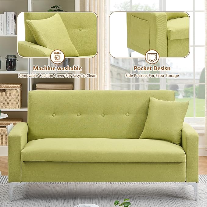 58'' Velvet Small Loveseat Sofa Couch with StorageSettee Bench Couches for Bedroom2-Seater Mini Sofa with Comfy CushionTiny Couch for Small SpaceEasy Assembly