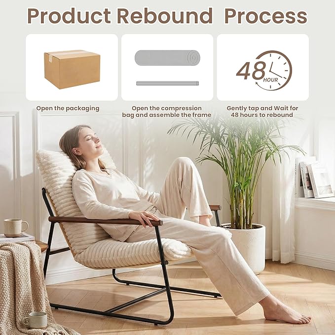 HOMPUS Modern Accent Chair 29'' Comfy Living Room Chair with Sturdy Metal Frame &amp Foam Cushion Soft Upholstered Armchair Small Sling Accent Chair for Bedroom Lounge Reading Room Off-White