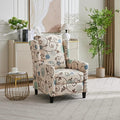 Push Back Recliner Chair with High Back Blue Floral Print Fabric Upholstery Classic Wing Back Design 250 LBS Capacity (Beige)